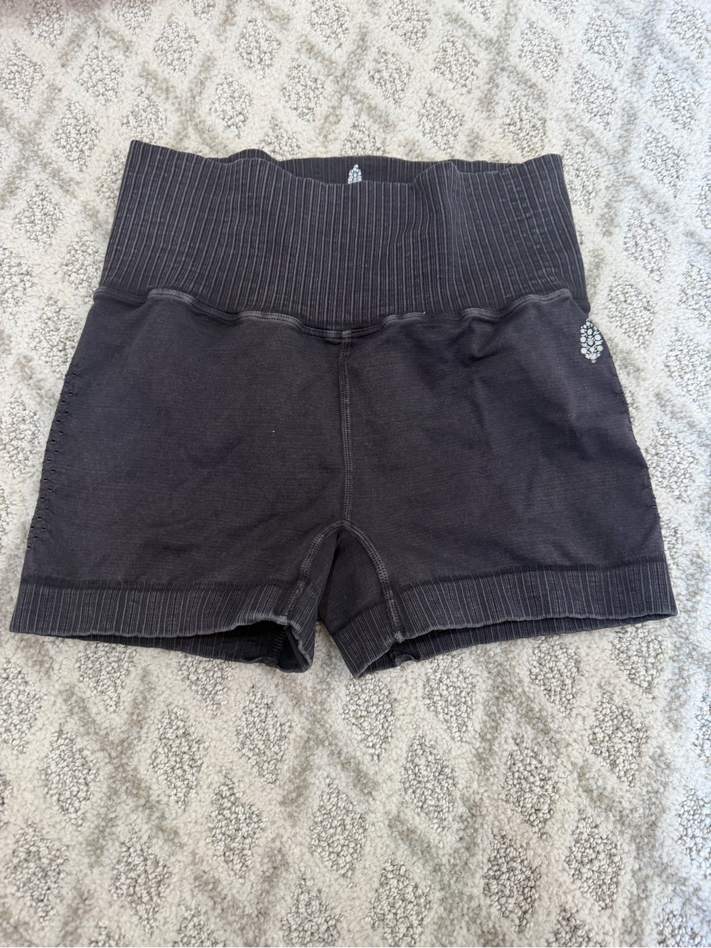 Free People Black Ribbed Waist Bike Shorts